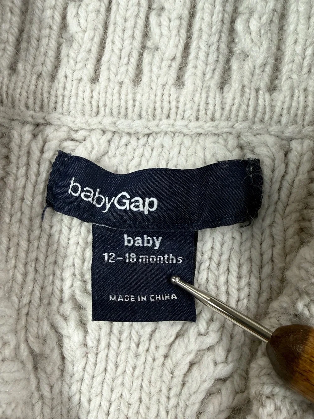 BABYGAP Fisherman Cable Knit Shawl Collar Cardigan Sweater 12-18M Coastal